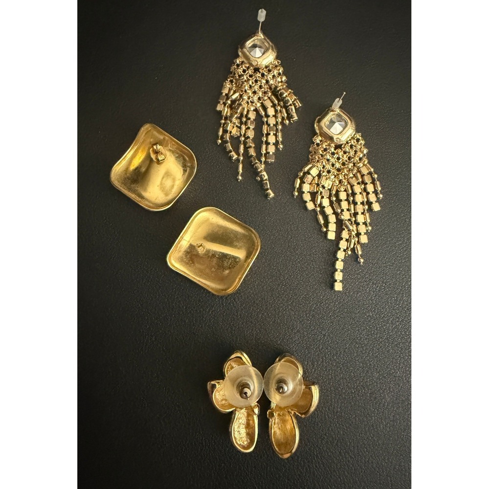 Vintage Earrings Lot 80s Pop Glam Gold Tone Green - Picture 3 of 6